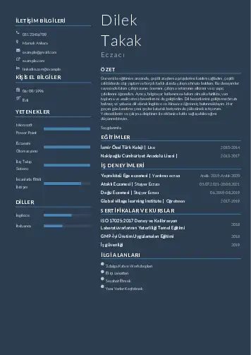 Eczacı CV Örnekleri cv indir